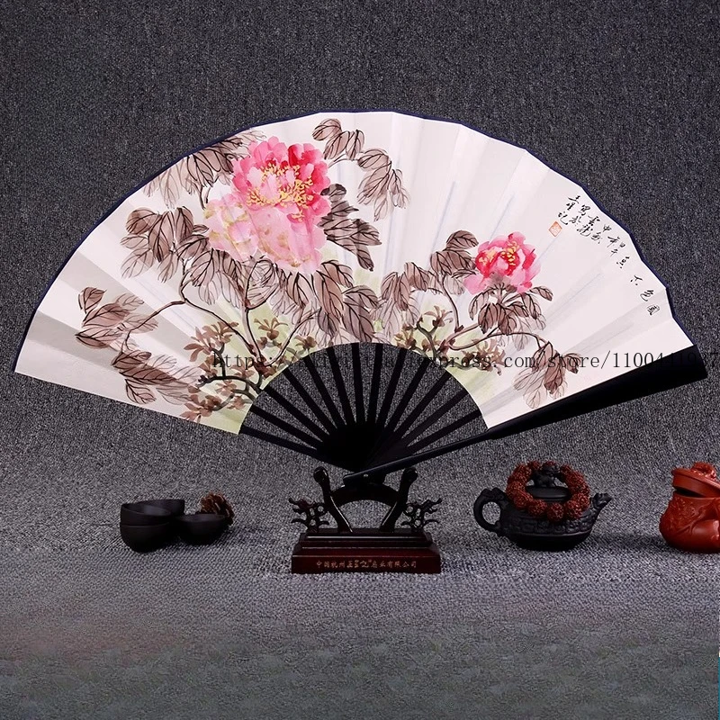 

Hand-Painted Chinese Folding Fan Calligraphy Art Zheshan with Traditional Hanfu Design Collectible Gift Cultural Souvenir