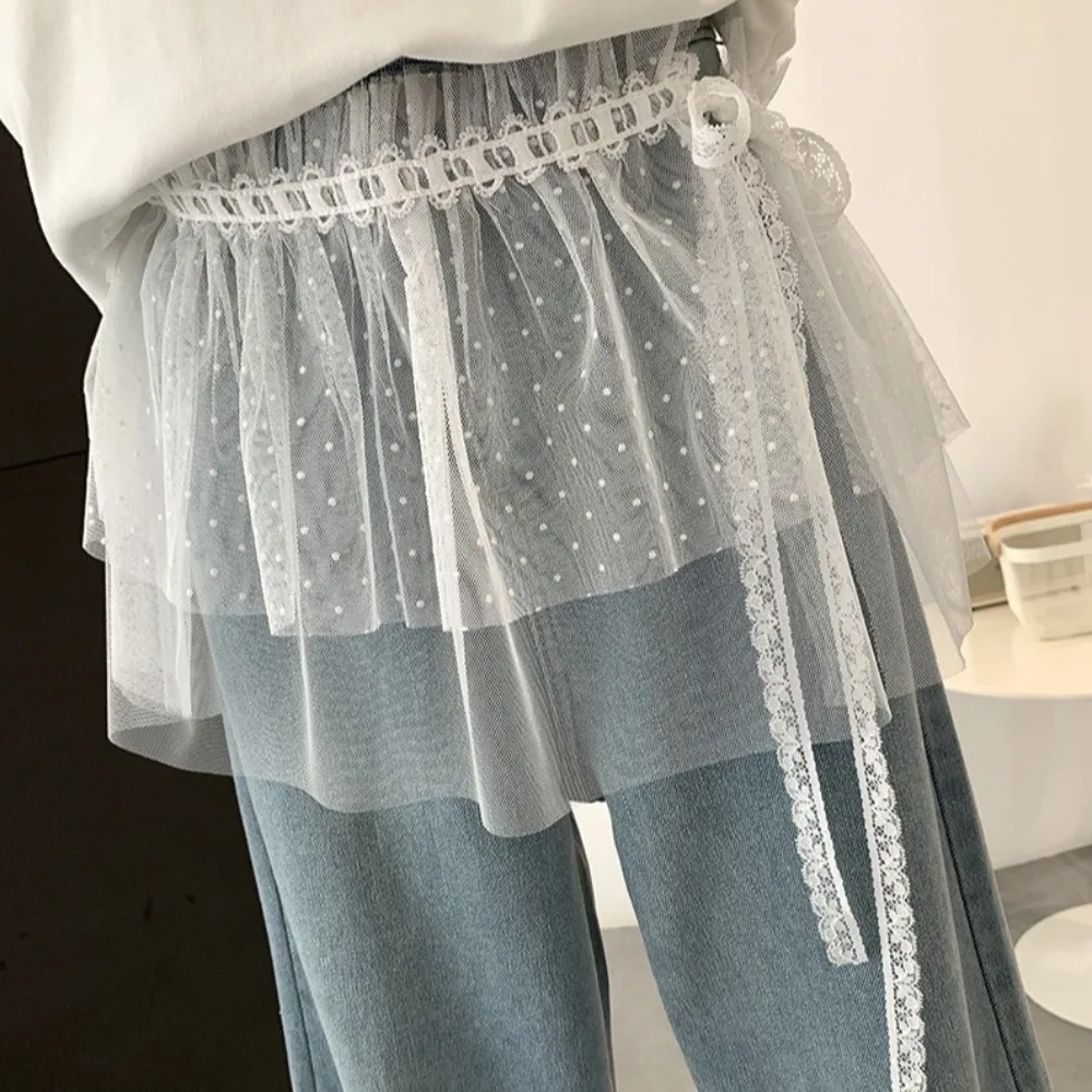 Elegante minigonna in pizzo Y2k Gonna corta in garza stile coreano Gonna con bordo arricciato a vita alta con lacci da donna
