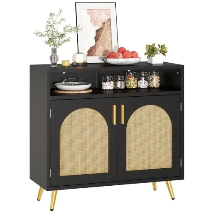 

Buffet Cabinet with Storage Storage Cabinet with Rattan Dr Doors and Adjustable Shelves for Hallway Living Room Black