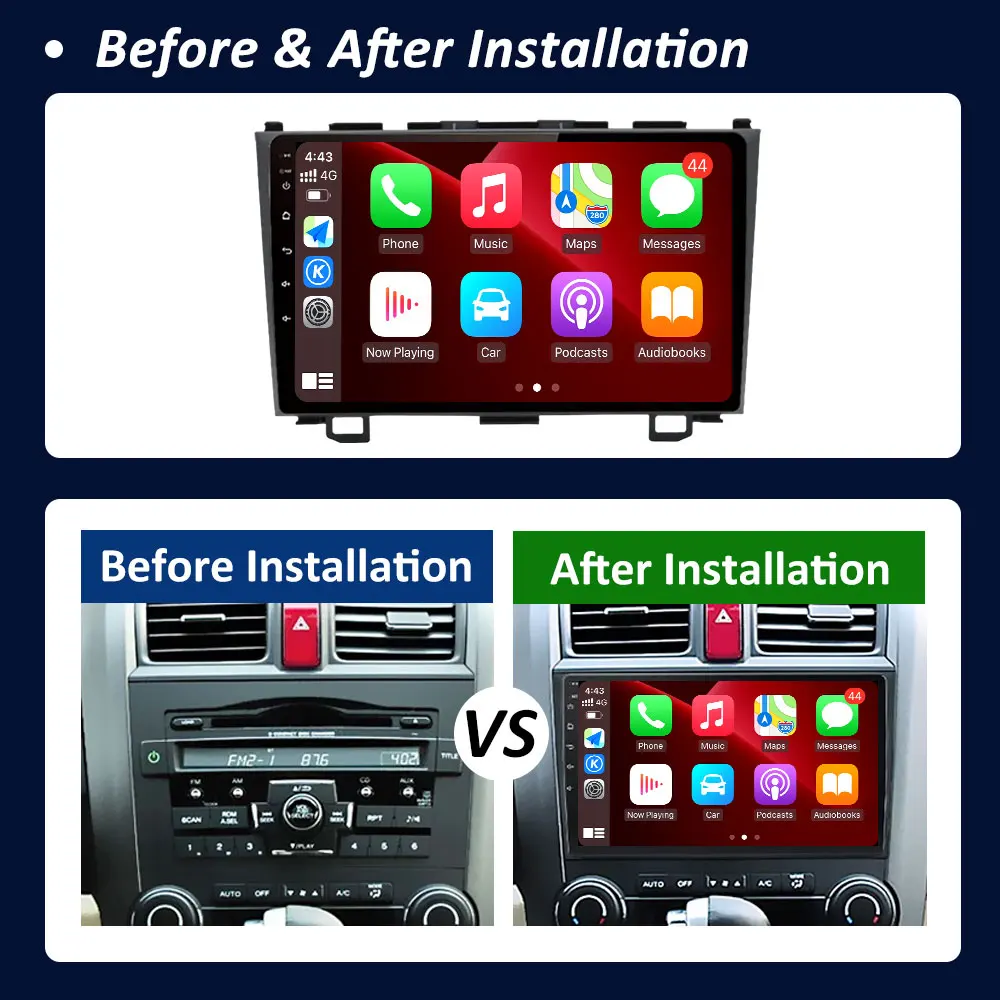 الملاحة نظام تحديد المواقع أندرويد 14 Carplay لهوندا CRV CR-V 3 2007 2008 2009 2010 2011 مشغل راديو فيديو السيارة QLED IPS وحدة رأس الشاشة