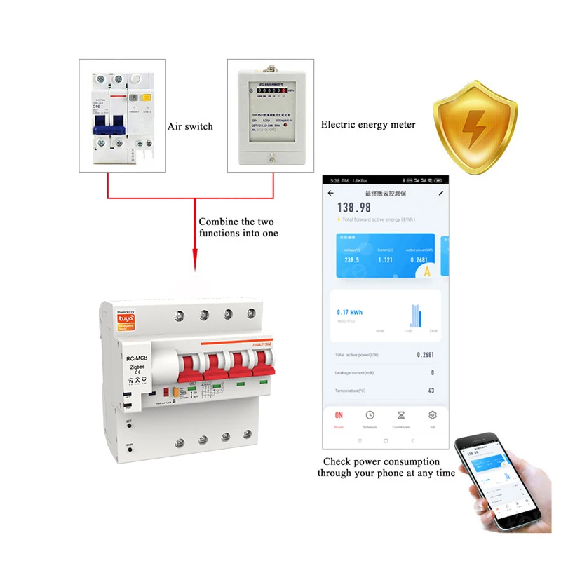 Imagem -03 - Disjuntor Inteligente Zigbee Interruptor Wifi Consumo de Energia Rc-mcb Compatível Alexa 4p