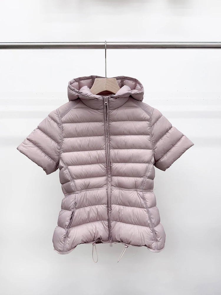 Autumn Winter White Duck Down Waterproof Warm Zipper Vest Women Solid Hooded Down Vest Female Drawstring Half Sleeved Waistcoat