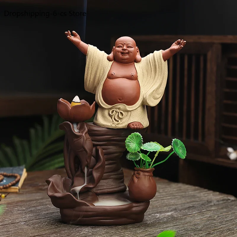 Lucky Maitreya Buddha Ornament Purple Sand Incense Burner Tea Ceremony Buddha Utensils Indoor Ceramic Aromatherapy Burner