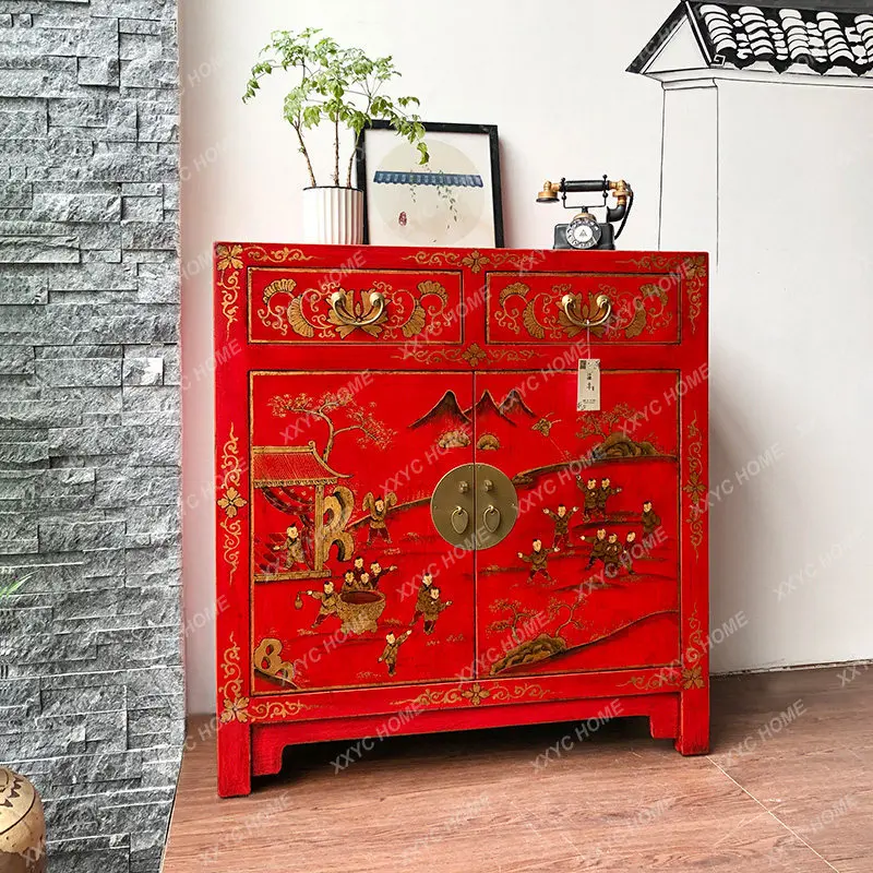 New Chinese-style entrance cabinet hotel tea cabinet painted creative foyer cabinet partition neoclassical