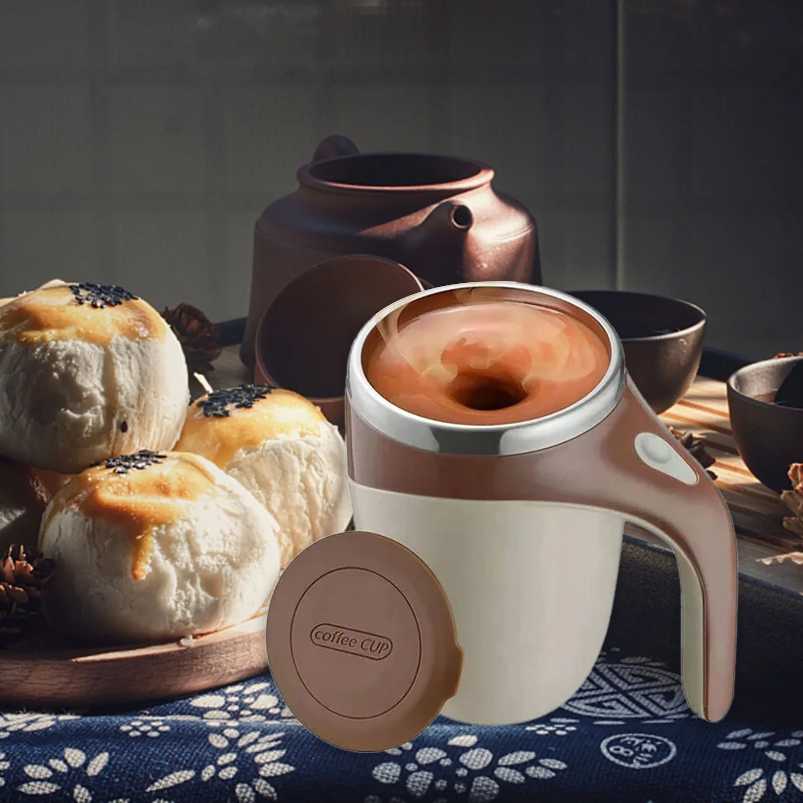 304 스테인레스 스틸 자체 교반 머그잔 홈 오피스 여행을위한 뚜껑이있는 자동 자기 교반 커피 머그잔 380ml