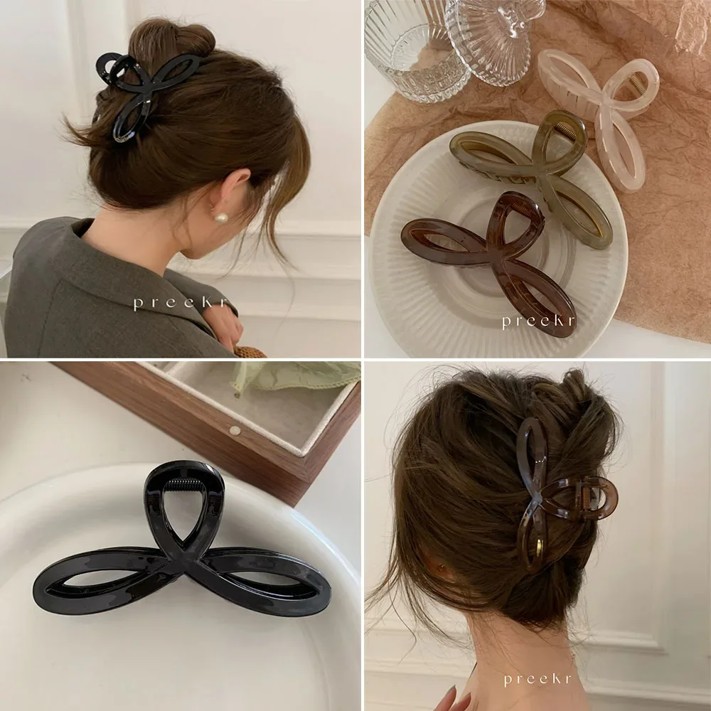 Elegant Bow Shark Clip Fashion Back Of Head Hair Clip Vintage Ponytail Fixed Hairgrips For Woman Simple Hollow Geometry Hairpin