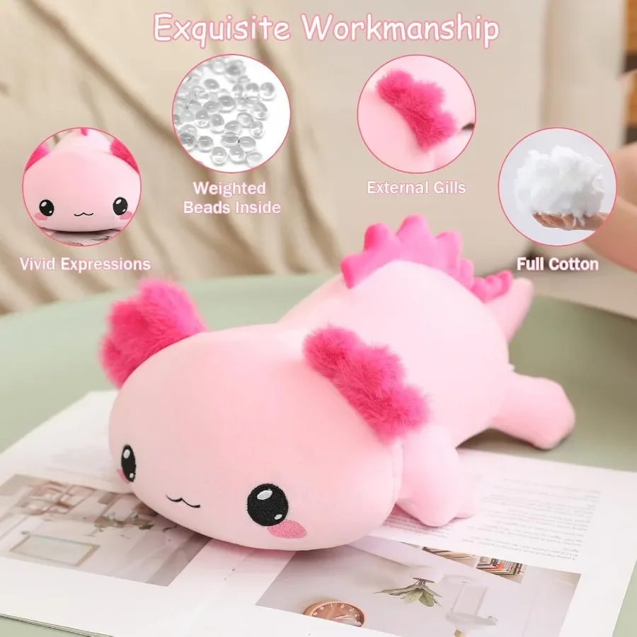 Axolotl ponderado pelúcia animal de pelúcia macio rosa 13.8 Polegada 1.6 lbs bonito travesseiro brinquedo para adultos alívio do estresse presente