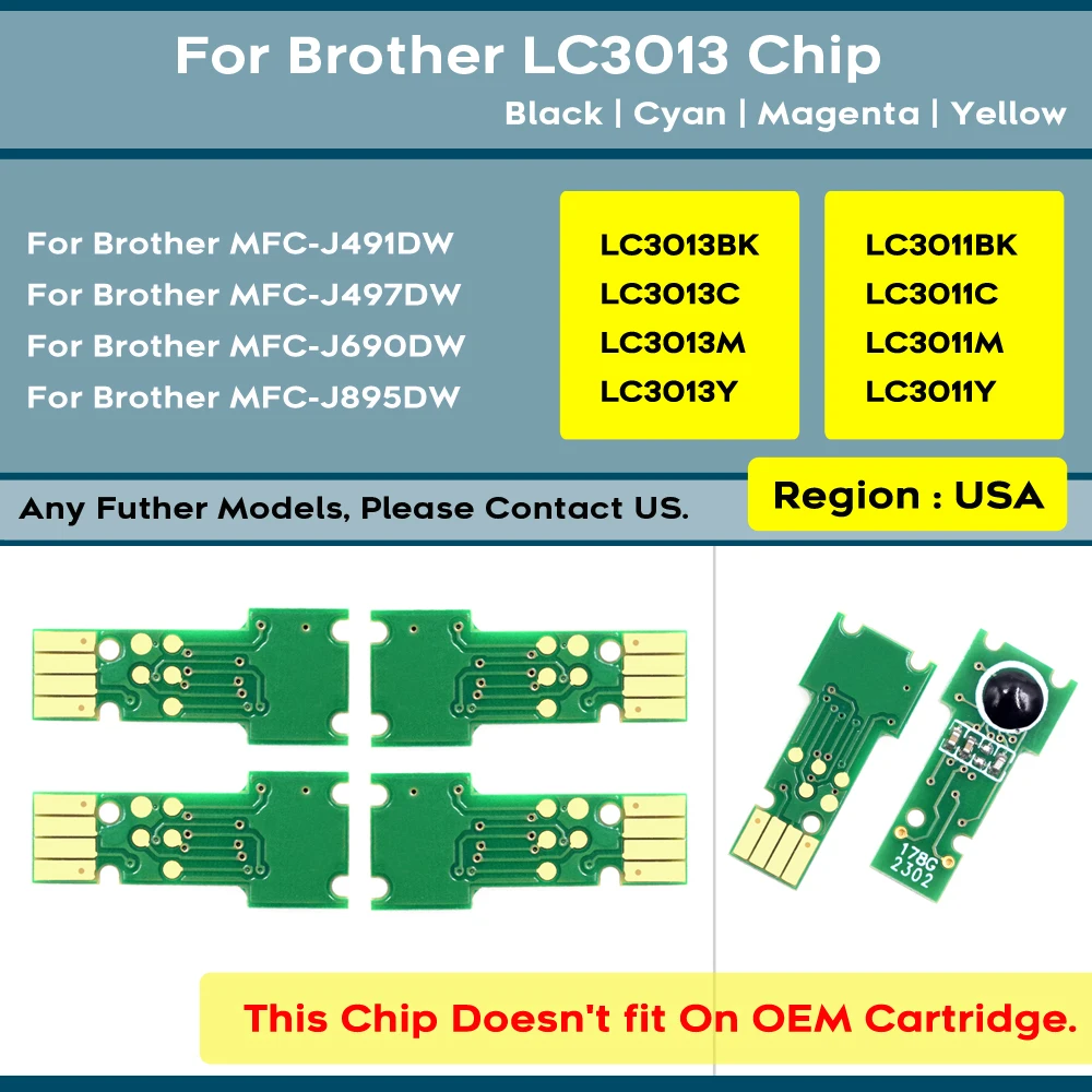 Imagem -04 - Chip de Cartucho de Tinta para Impressora Recarga Chip de Cartucho de Tinta Brother Mfc J491dw J497dw J690dw J895dw J491dw Lc3211 Lc3213 Lc3011 Lc3013