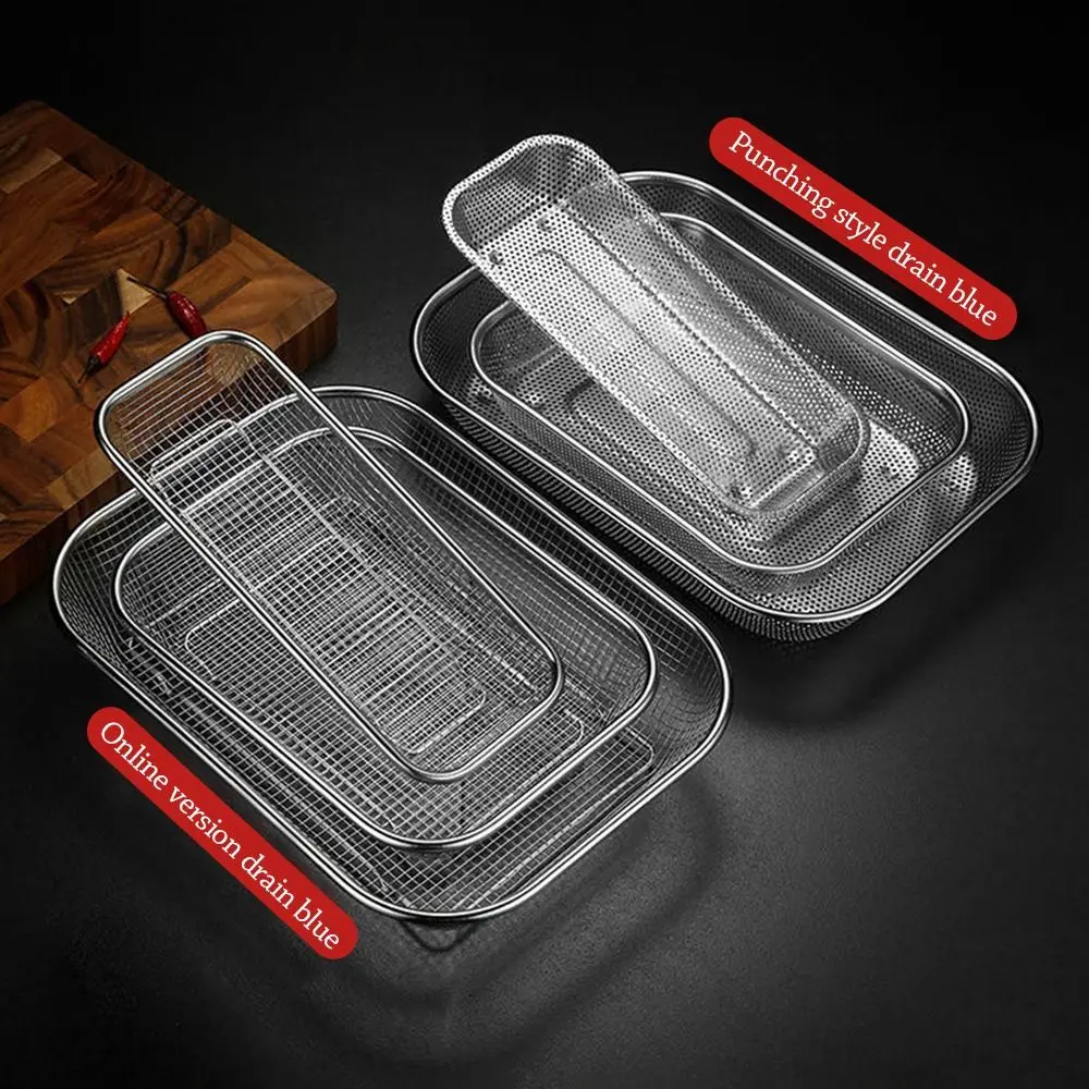 New Stainless Steel Washing basket Sink Strainer Colander Square Mesh Colander Vegetable Storage Basket Washing Basin