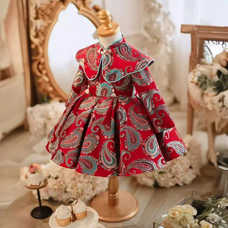 2025Girls' New  Clothes-Year-Old Banquet Zhuazhou Chinese Dress Cheongsam High-End Princess Gown Dress