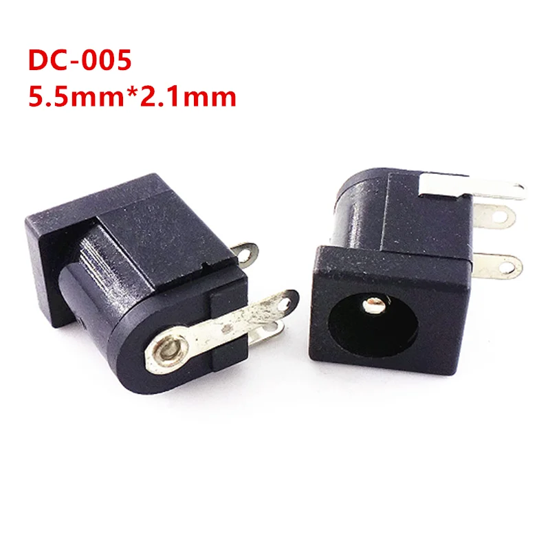 10pcs DC-005 DC Power Jack Socket Connector DC005 5.5*2.1mm 5.5x2.1mm Right Angle PCB Mount Terminal