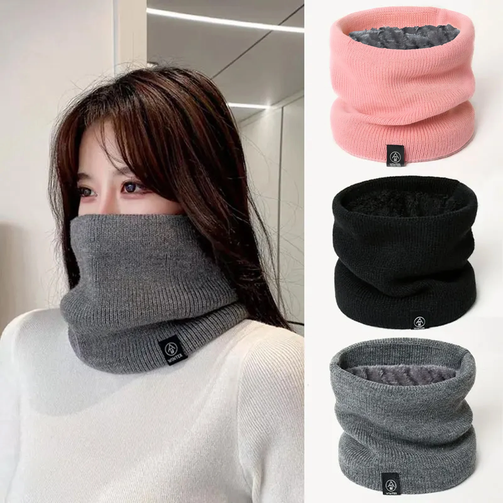 Fashion Women Knitted Scarf Solid Cashmer Like Winter Snood Scarves Lady Warm Wool Fur Thick Unisex Men Neck Scarfs Ring