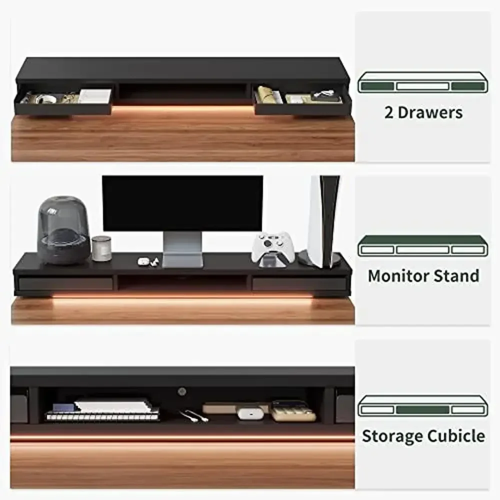 Height Adjustable Standing Desk Double Drawers LED Strips 176 lbs Capacity Memory Height Buttons