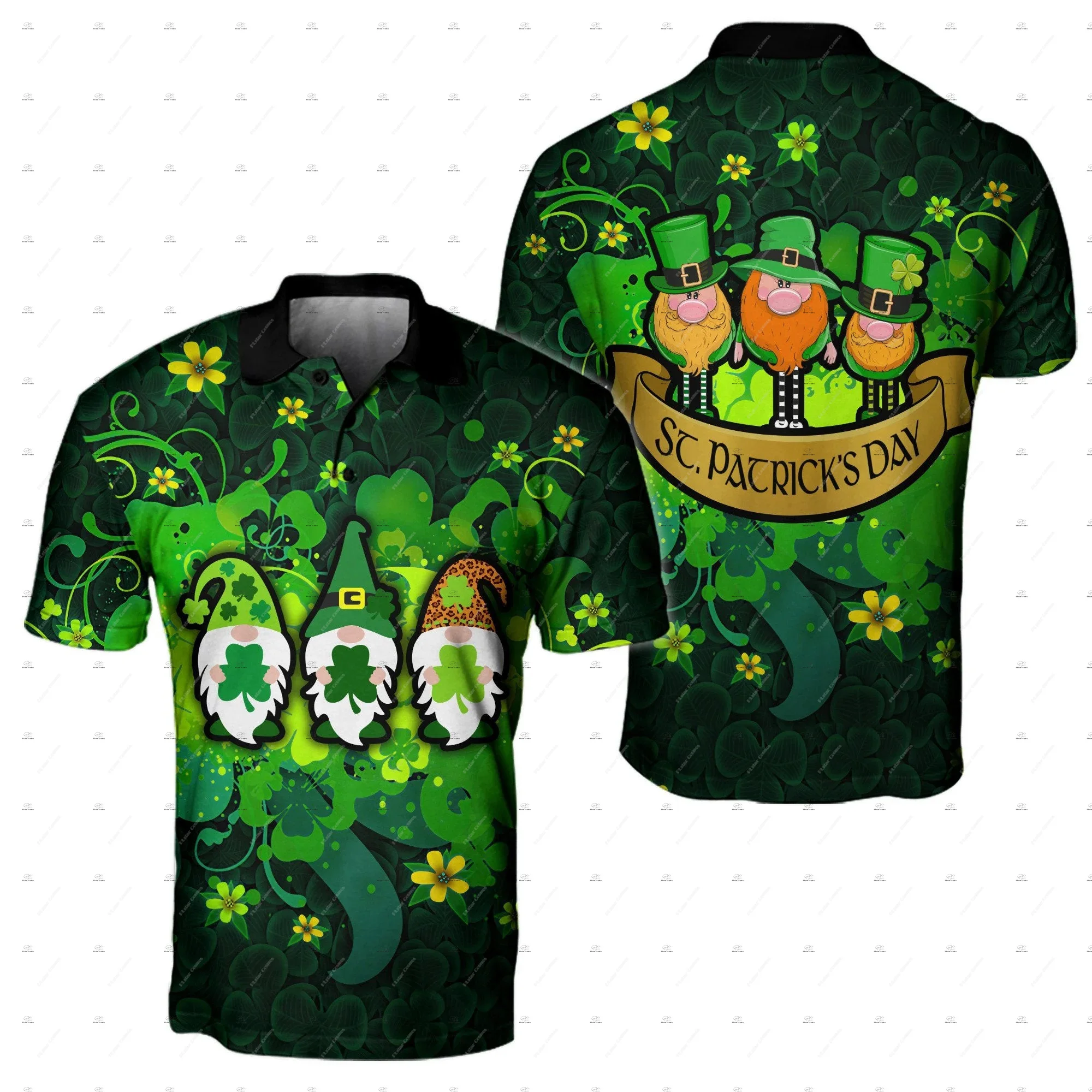 Custom Name Irish Ireland Country Flag St.Patrick Tattoo Vintage Harajuku 3DPrint Summer Casual Funny Short Sleeve Polo Shirts Q