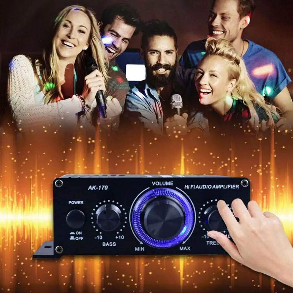 

AK170 12V Audio Amplifier for Car Mini Digital Sound Amplifiers for Home Car Channel 2.0 HIFI Power Amplifier FM Bass Trebl P8I0
