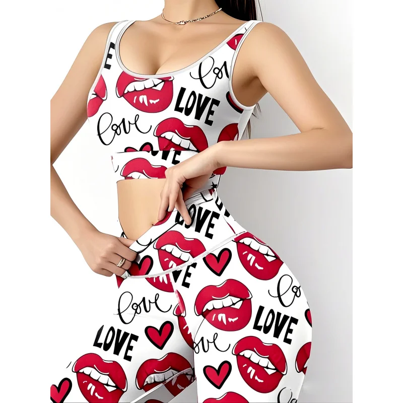 

LEOSOXS Digital Printing 2piece Yoga Set Running Sports Gym Cycling Workout Comfortable Buttock Lift Breathable Women'S Clothing