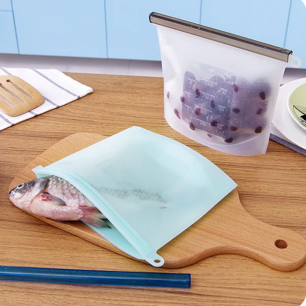 مجموعة أكياس طعام من السيليكون متعدد البلورات - أكياس نظافة 1000 مل و1500 مل قابلة لإعادة الاستخدام مع سحاب