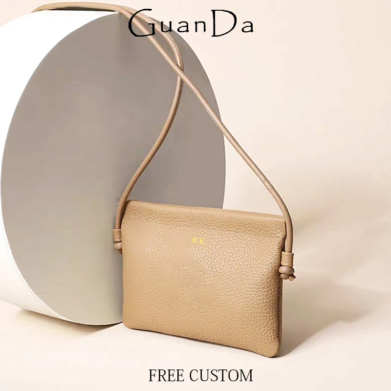 Luxury Cowhide Woman Cross-body Bag Custom Name Large Capacity Phone Purse Genuine Leather Shopping Shoulder Bag Casual Handbag