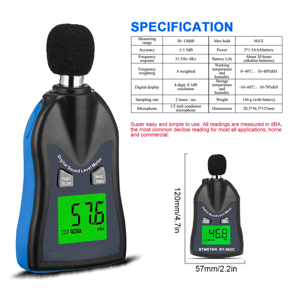 HP-882C Professionele Digitale Geluidsniveaumeter 30-130dB Geluidsmeetinstrument Decibel Detector voor Milieukwaliteit