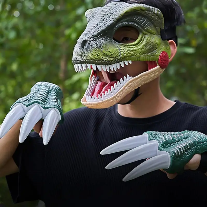 Dino Masque Moving Jaw Realistic Dinosaur Head Masque With Sound Movie-Inspired Role Play Claws Toy Halloween Costumes Funny