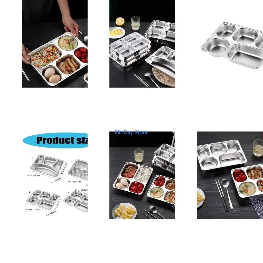 F92C Stainless Steel Divided Tray For School Cafeteria Office Family Meals Children Dinner Plate with Compartments