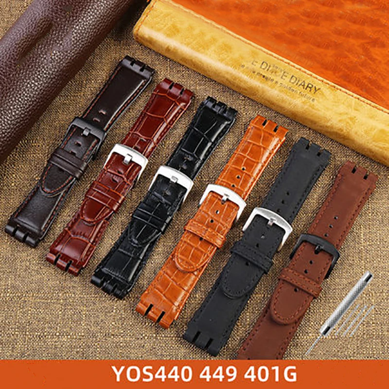 23MM Genuine Calf Leather Watchband For Swatch IRONY YOS440 449 448 447 401G Men Watch Strap Steel Clasp Bracelet With Tools