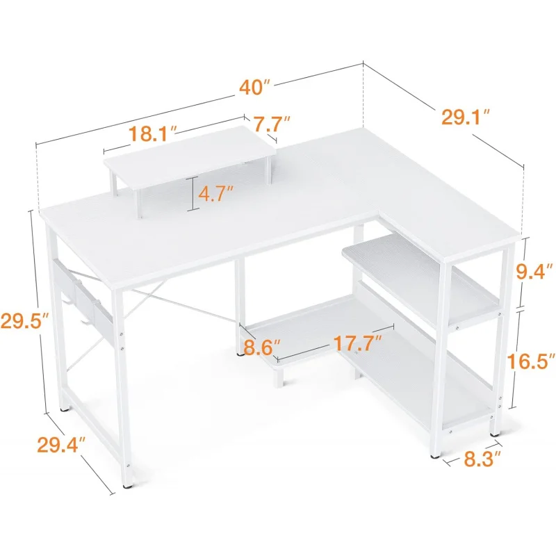 ODK-estantes de almacenamiento reversibles para ordenador, escritorio de esquina en forma de L con soporte de Monitor para Spac pequeño, 40 pulgadas