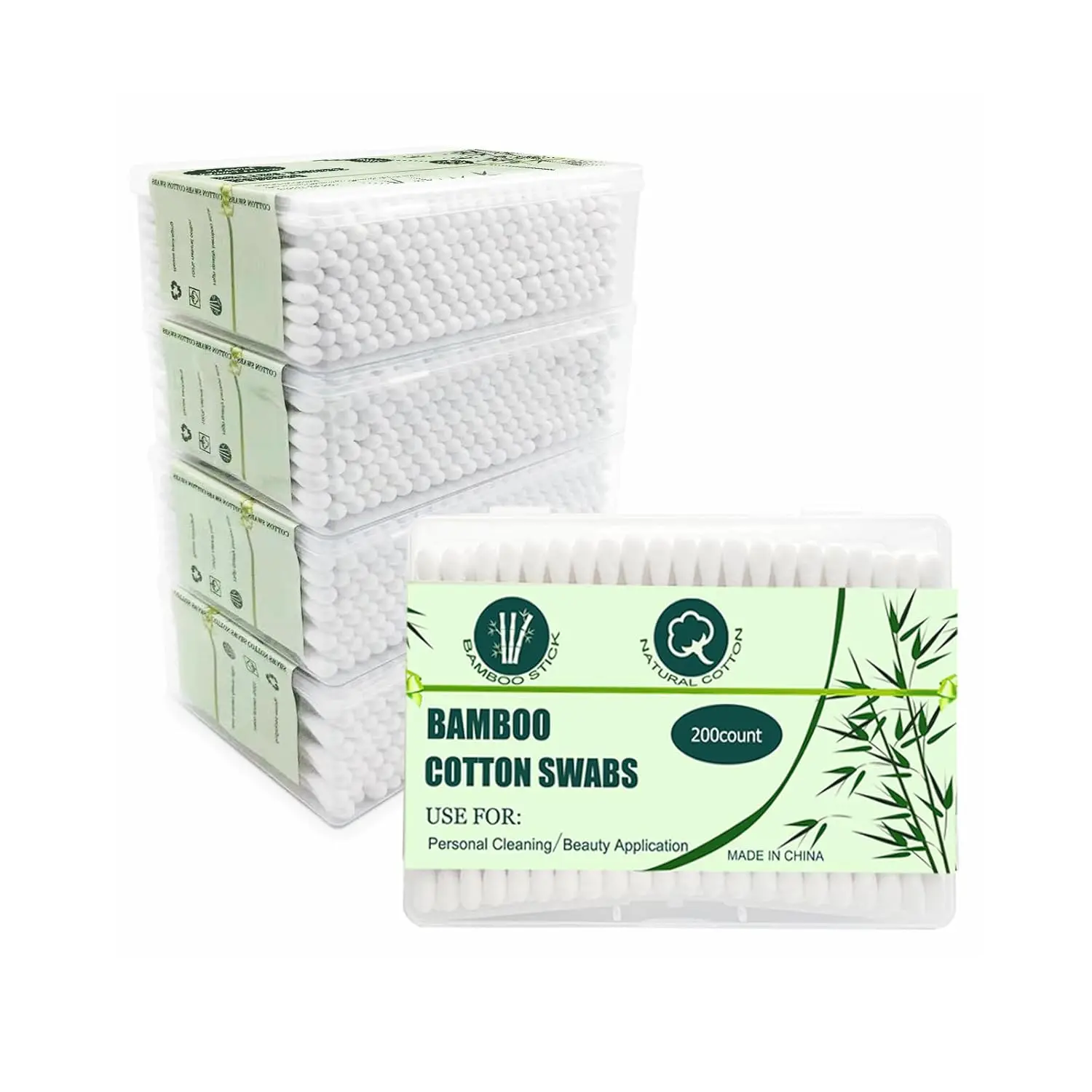 

1000pcs Bamboo Cotton Swabs, Double Round Cotton Buds with Wooden Sticks (5 Packs of 200)