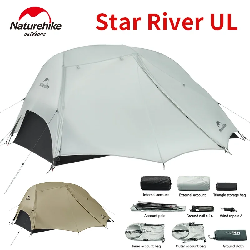 

Naturehike Star River UL Tent Ultralight 2 People Double Layer Waterproof Windproof Three Seasons Hiking Camping Tent 2024 New