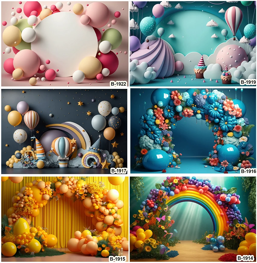 

Colorful Balloons Flowers Backdrops Photographic Cake Smash Decoration Customized Backgrounds Birthday Party Wedding Photozone