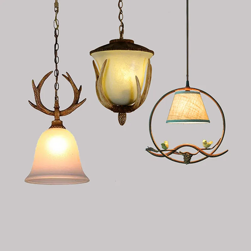 Simulated Antlers Glass Decorative Pendant Lamp American European Retro Main Picture Restaurant Chandelier Shop Homestay Light