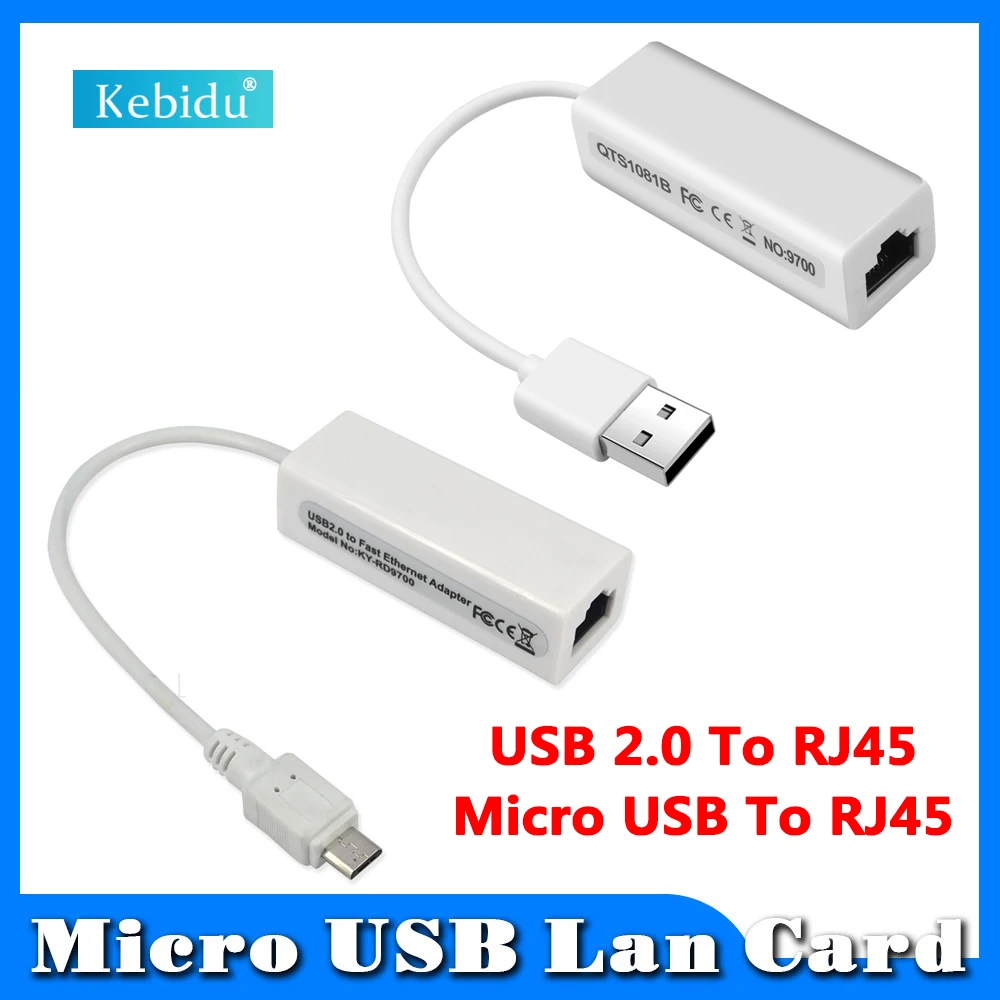 Kebidu USB 2.0 Micro USB To RJ45 network cards Male Ethernet 5 Pin Network Lan Adapter For Android PC all for laptop For Windows