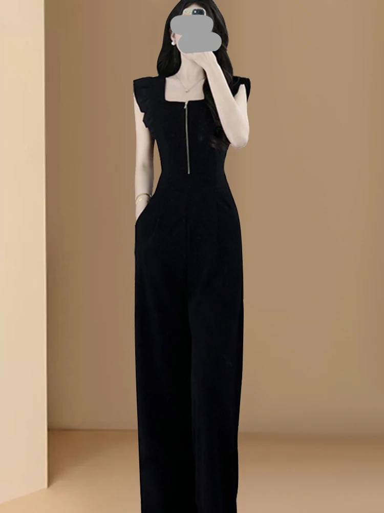 

Летние новые женские брюки-комбинезон с высокой талией, широкими штанинами, свободного кроя, из легкой ткани, для повседневной носки, с эффектом высокого класса