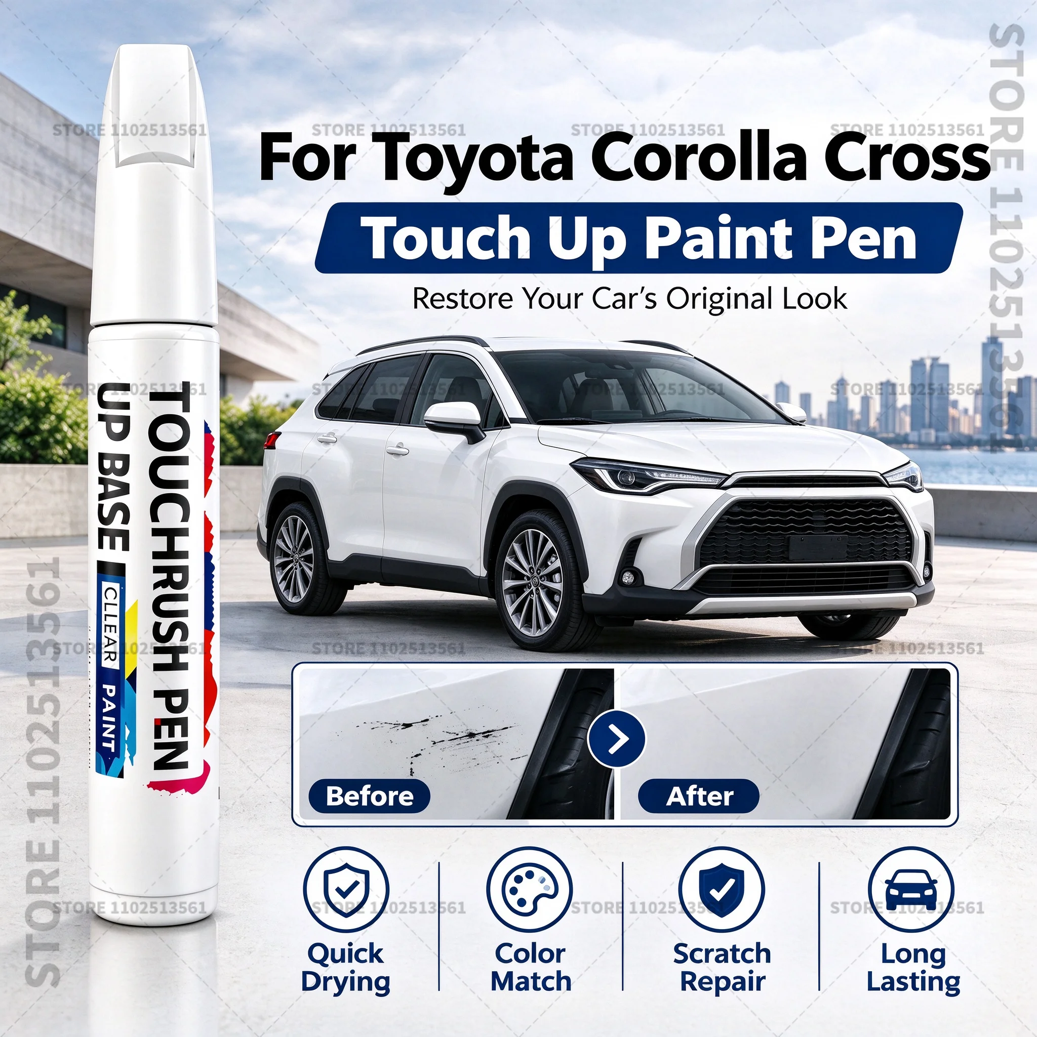 Car Scratch Remover Paint Pen Touch Up Marker for Auto Body Repair Door Bumper Fender Accessories For Toyota Corolla Cross White