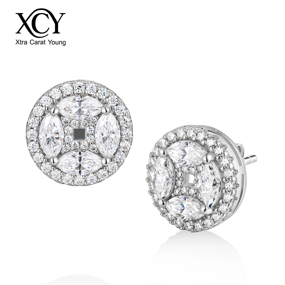 

XCY Full Moissanite Stud Earrings for Women 925 Sterling Silver Exquisite Geometric Design Sparkling Studs Fashion Jewelry Gift