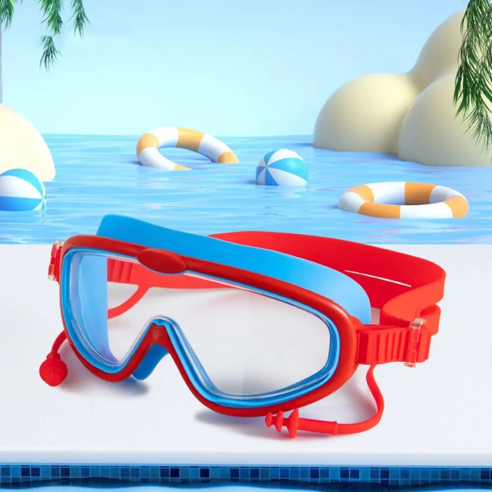 Diving Big Frame Swimming Goggles Anti Fog with Earplugs Swimming Eyewear Soft Silicone Swim Glasses Swimming Beginner