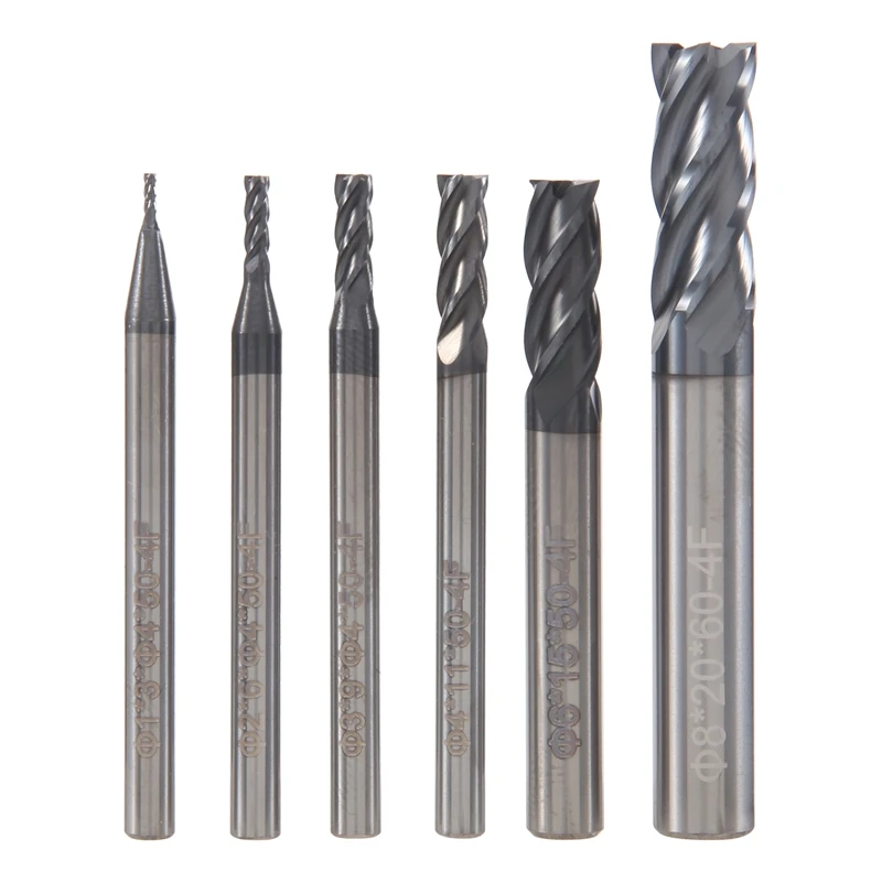 

6Pcs 4 Flutes End Mills Set For Steels Square CNC Carbide Milling Cutter Spiral Router Bits Dia(1 2 3 4 6 8Mm)