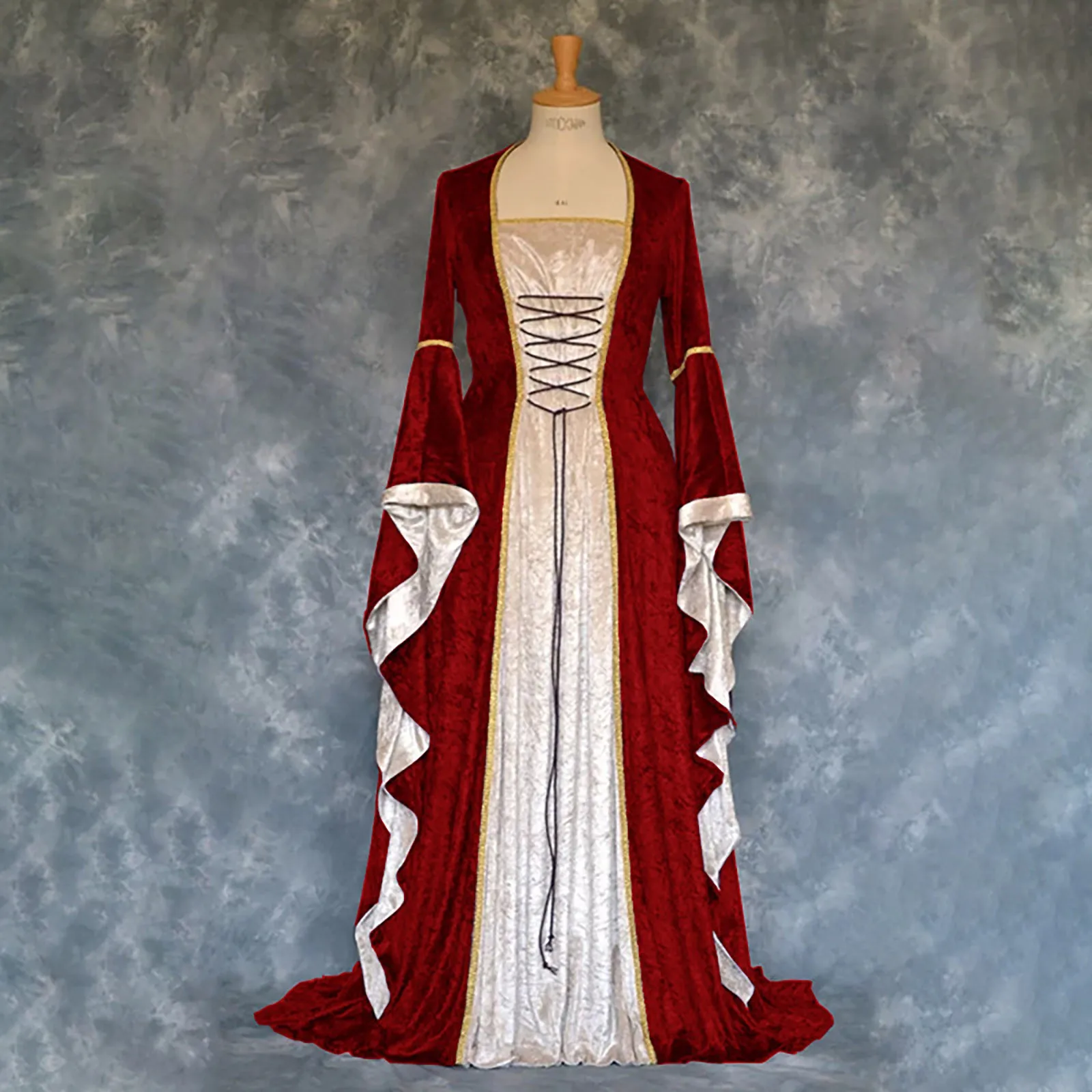 

Halloween Women Plus Size Medieval Retro Court Princress Cosplay Costume Long Dress Elegant Witch Square Collar Masquerade