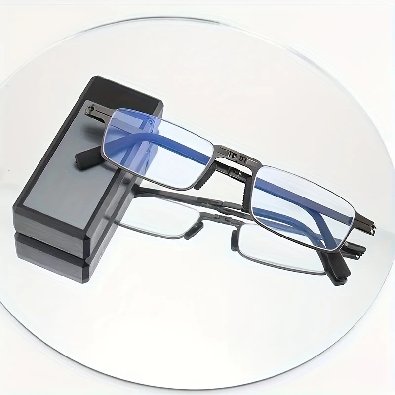1 tragbare faltbare Lesebrille, Rahmen aus Eisenlegierung, lässiger Stil, mit Schutzhülle, mit Stärke für Männer und Frauen, für Com – Detail 5