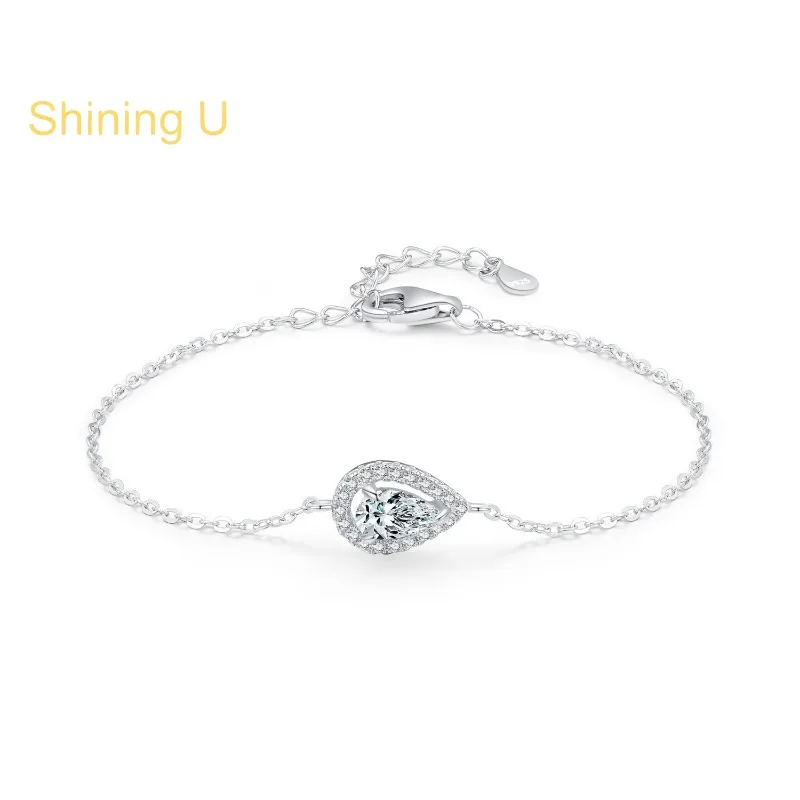 

Shining U 925 Sterling Silver Pear Rectangle High Carbon Diamond Bracelet for Women Fine Jewelry Spring