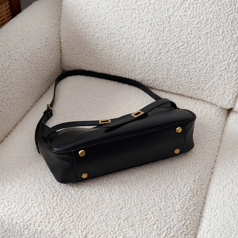 Cowhide Belt Buckle Tote Bag for Women with Padlock Detail