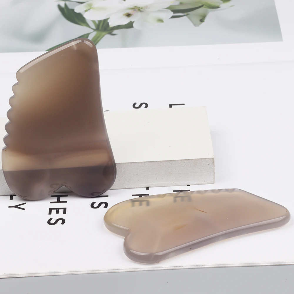 Natural Agate Face Gua Sha Tool Carnelian Crystal Stone Beauty Product Skin Care Sawtooth Massager Neck Body Scraping Board