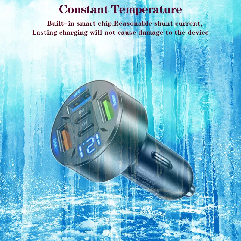 66W 5/6Port USB Digital Real-time Voltage display car super charger QC30/PD for Phones fast charging cigarette lighter adapter