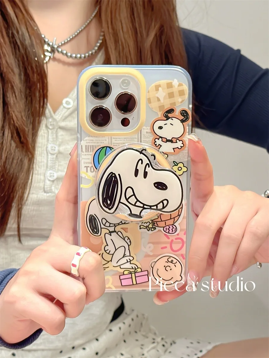 Engraçado 3D Snoopy Phone Case, Magsafe Case, carga sem fio, amendoim, bonito, adorável suporte magnético, iPhone 13, iPhone 12, iPhone 14, iPhone