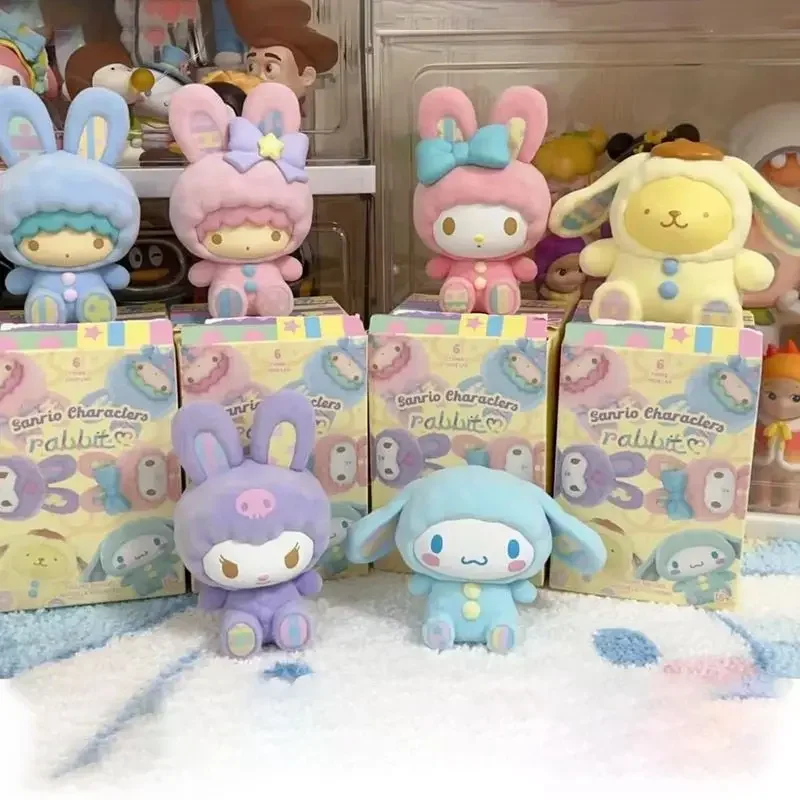 Hot Genuine Sanrio Blind Box Toy Anime Rabbit Series Flocking Cinnamoroll Kurumi Trend Mini Figure Doll Decoration Birthday Gift