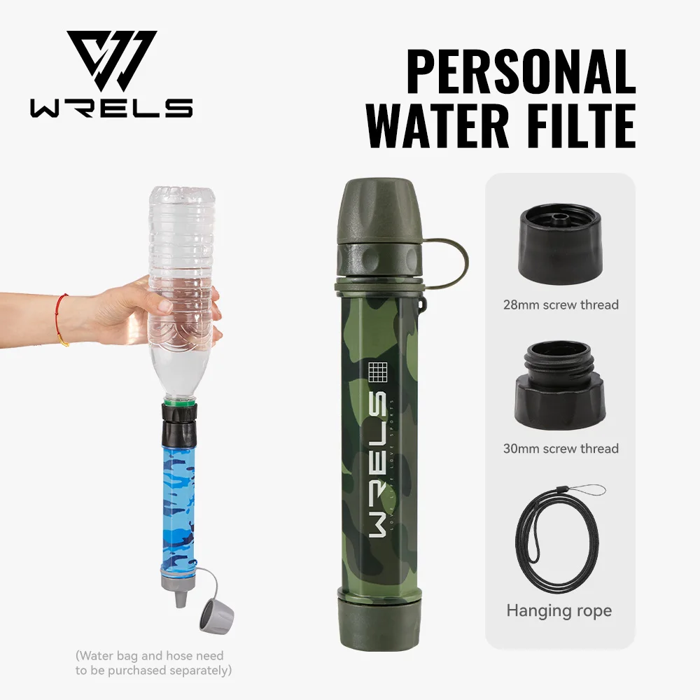 WRELS Outdoor Mini Camping- und Wander-Wasserfilterstrohhalm aus Kohlefaser mit Wasserbeutel für Überlebens- oder Notfallausrüstung