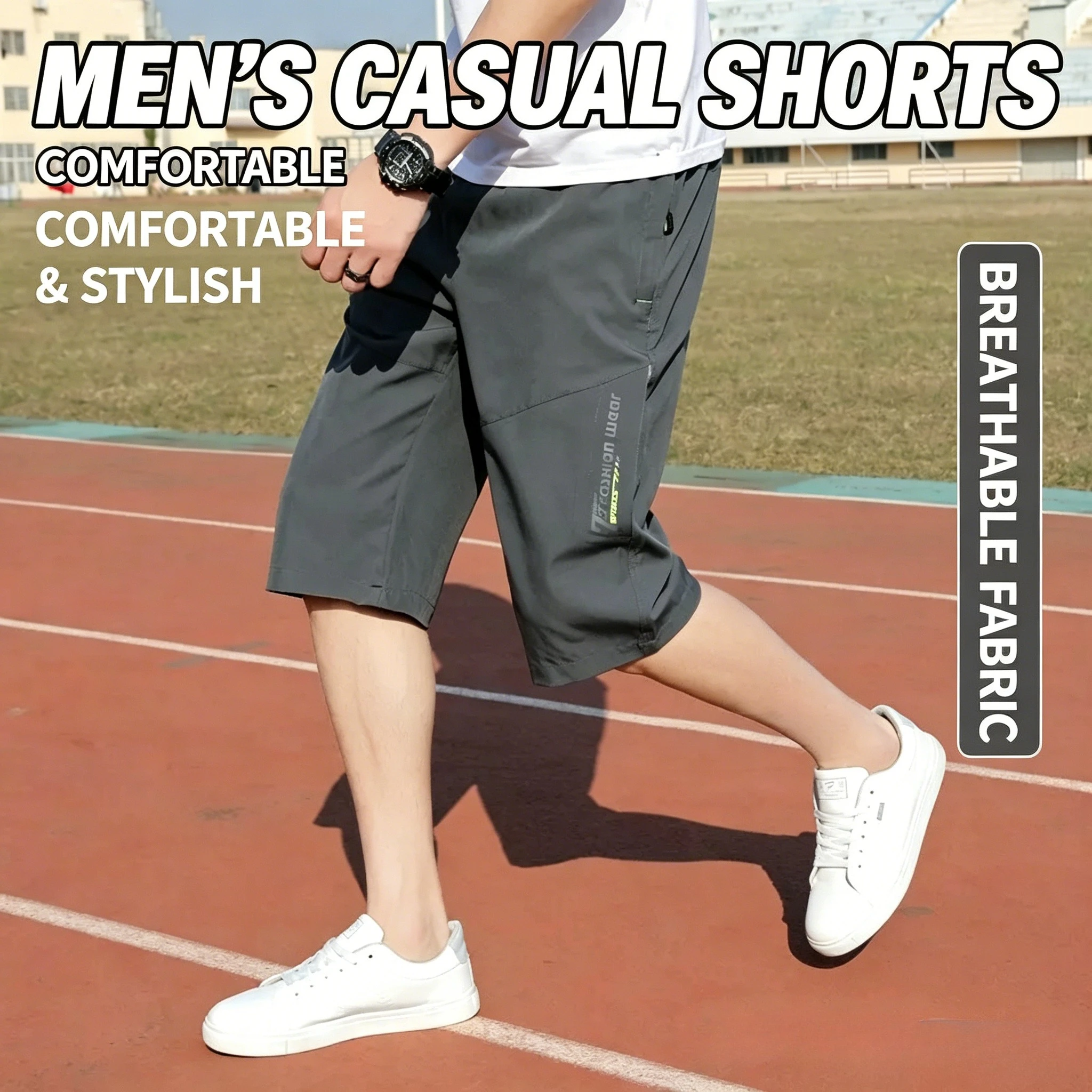 Calf Length Long Men's Shorts Summer Beach Elastic Bermuda Male Lightweight Stretch Big Size Plus Large 8XL Zip Pocket Capri 7XL