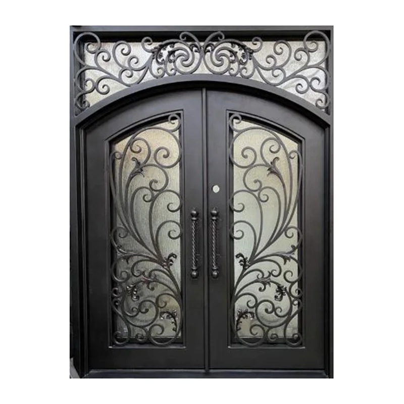 Exquisite handmade wrought iron art double door high quality elegant wrought iron entrance door design
