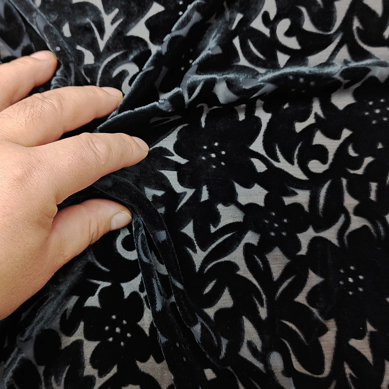 Silk Silk Velvet Wide Burnt Flower Burnt out Black Small Flower Chinese Style Traditional Dress Cheongsam Fabric