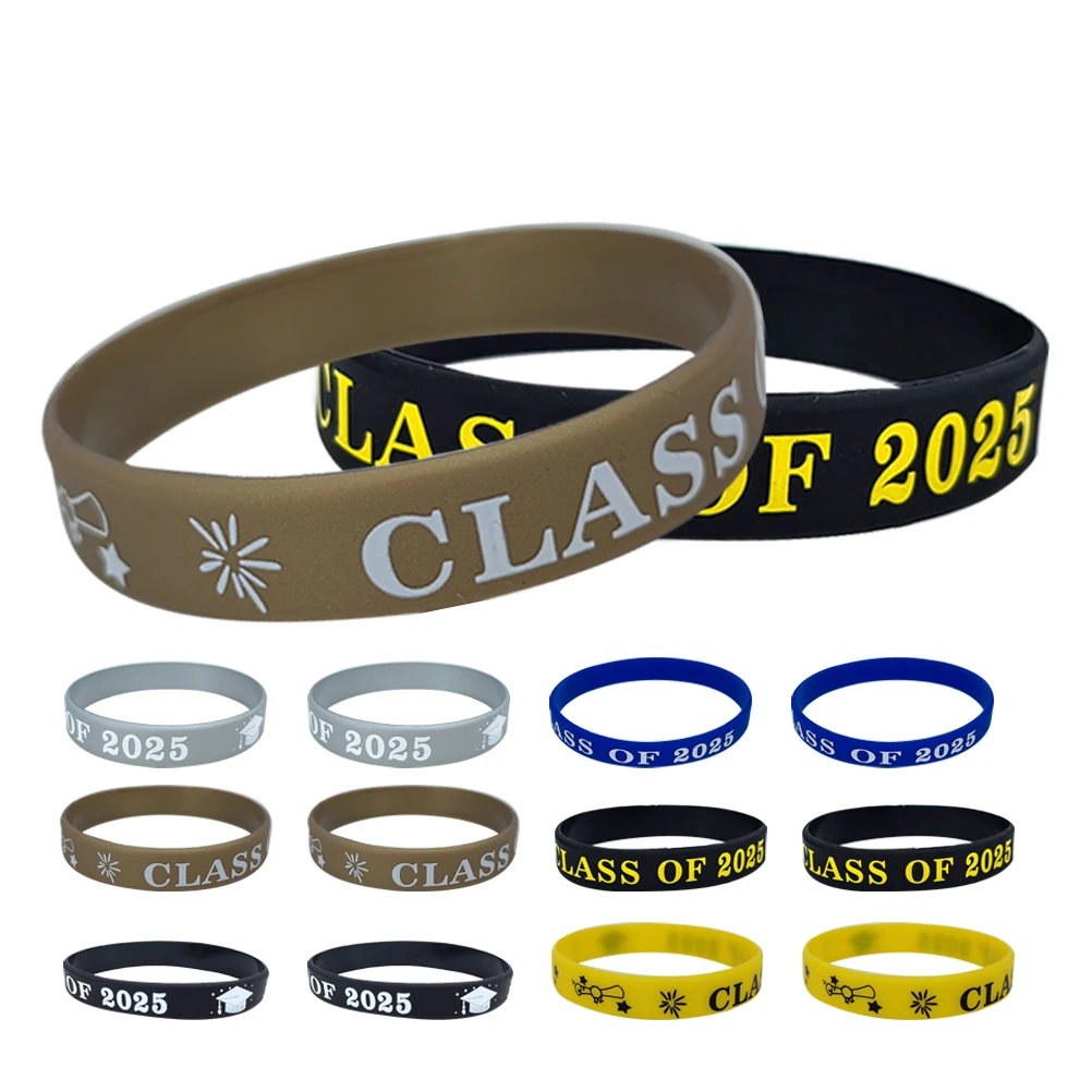 

24pcs Graduation Silicone Wristbands Class of 2025 Party Favors Students Teachers Keepsakes Mixed Colors Bracelets